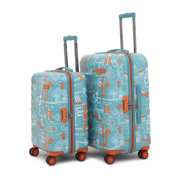 uppercase Jfk Trolley Bag Set Of 2 (S+M)|Hardsided Polycarbonate Cabin & Check-In Printed Trolley Bag|8 Wheel Speed_Wheel Suitcase For Men & Women|2000 Days Warranty (Teal Blue), 65.5 Centimeters