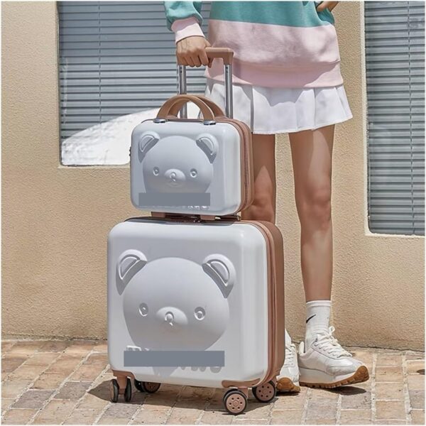 SANKIRTAN Trolley Bag and Cosmetic Bag Small Cabin Suitcases for Travel with Wheels Password Lock Kids Girl Suitcase Mini Trolley Rolling Luggage Bag Piece 2 (White)