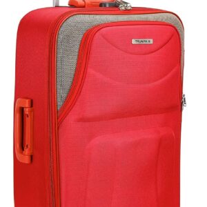 New Jersey Travellers Scottish Model 66 Cm Polyester Soft-Sided 4 Wheels Spinner Medium Check-In Luggage Trolley Bag (Red Brown)