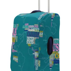 BIGWING Protective Cover in Polyester Fabric with World Map Print for | 20′ Inch Small Size | Soft Luggage Trolley Bag Cover (Fits Only On Fabric Trolley Bag)