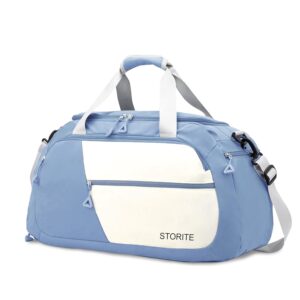 Storite Nylon 54 Cm Imported Multi Purpose Travel Duffle Bag for Women with Dry and Wet Pocket, Lightweight Waterproof Backpack Carry Luggage Bag with Shoe Compartment (Blue, 54 x 12 x 24 cm)