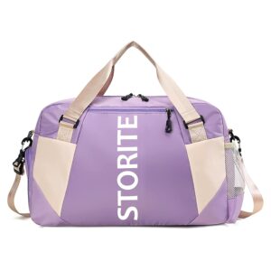 Storite Nylon 47 Cm Imported Travel Duffle Bag, Sports Shoulder Bag for Women with Wet Pocket & Shoe Compartment Weekender Overnight Luggage Bag (Purple,47x20x28 cm)