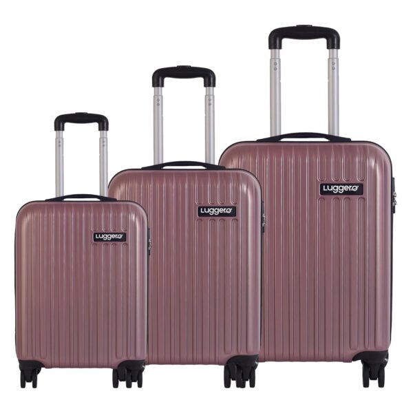 Luggero – CLASSIC Light-Weight & Durable Polycarbonate ROSE GOLD Unisex Hard Luggage|Set of 3 (L+M+S)|8 SMOOTH SPINNER TPV Wheels| Outer Combi Lock | Trolley Bag