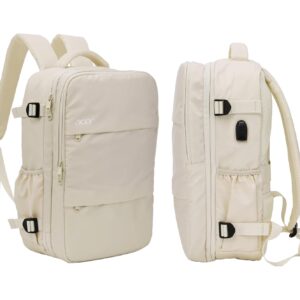 Acer Estilo Premium 15.6 Inch Beige Color Backpack I Water Resistent Polyester I Expandable, 2 Zipper Front Pocket, 2 More Compartment for Laptop and Other Accessories I USB Charging I Strolley Strap