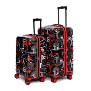 uppercase JFK Trolley Bag Set of 2 (S+M) Hardsided Polycarbonate Cabin & Check-in Printed Trolley Bag|8 Wheel Speed_Wheel Suitcase for Men & Women|2000 Days Warranty (Black), 65.5 Centimeters