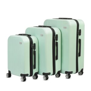 Mode Cassette | Hard-Side Polycarbonate Trolley Suitcases | 8-Wheel Easy Drag| Smooth Double-Zipper | Light-Weight | TSA Lock |3-Yr Warranty | 3-Pc Combo Set | 20/24/28in Luggage Bags | Mint Green