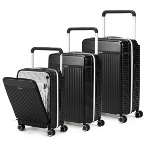 Hard Luggage Set of 3 | Premium Polycarbonate CabinPro & Check-in Trolley Bags with Wide Handle & Noise-Free Wheels-Black-Rover Pro