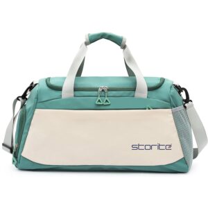 Storite Nylon 51 cms Imported Travel Duffle Bag Multi- Pocket Sports Shoulder Bag for Women with Wet Pocket & Shoe Compartment Weekender Overnight Travel Luggage Bag (Green/White – 51x22x26 cm)