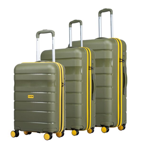 Stony Brook by Nasher Miles Saturn Hard-Sided Polypropylene Luggage Set of 3 Olive Green Trolley Bags Suitcases (55, 65 & 75 cm)