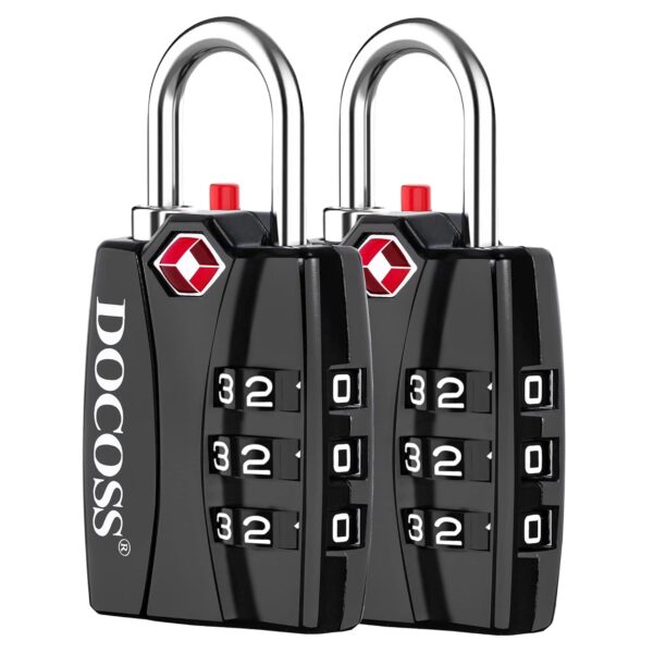 Docoss Metal TSA 3 Digit Number Lock for Bag, Luggage, Travel (Black) – Set of 2 | Zinc,Metallic Finishes | Black – Number Combination TSA Lock for Luggage