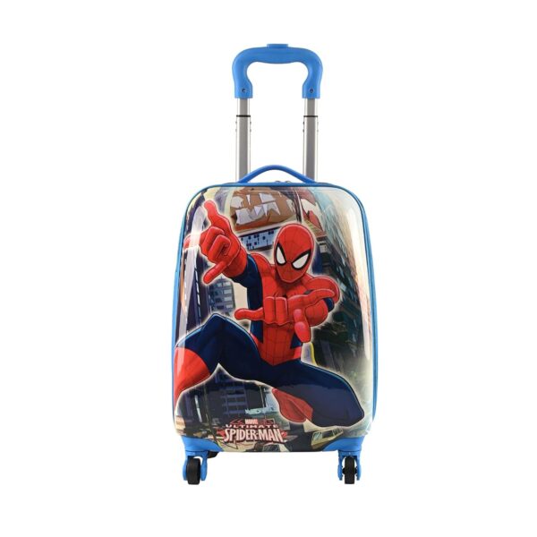 Kuber Industries 18inch Polycarbonate & ABS Kids Trolley Bags for Girls & Boys with 360 Degree Rotating Wheels | Hardsided Cabin Travel Suitcase for Kids | DTB2006, Spider Man – Blue & Red