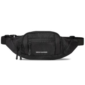 Dein Kleider Venture Waist Fanny Pack Travel Handy Hiking Zip Pouch Document Money Phone Belt Sport Bag Bum Bag for Men and Women Polyester (Black)