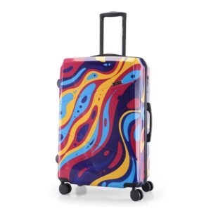 Nasher Miles Manali Hardshell-Sided Polycarbonate Printed Luggage Bag Check-In Pink Multicolor 28 Inch |75Cm Inline Trolley Bag, Large