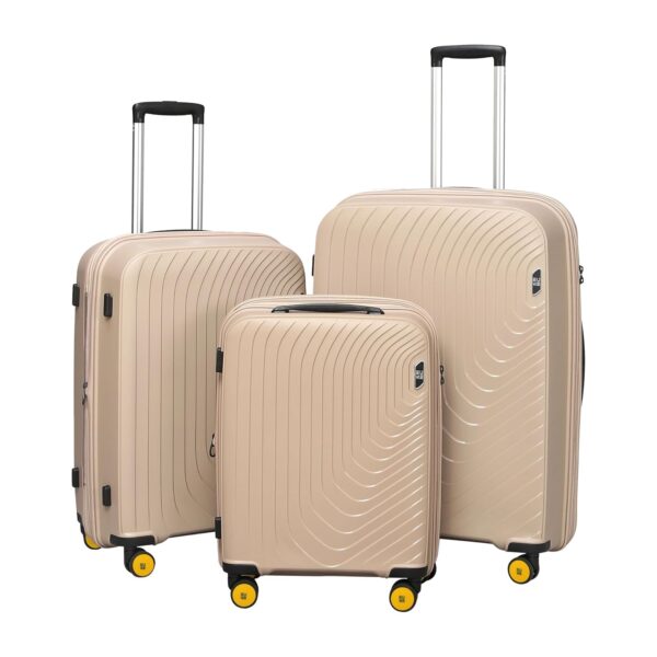 EUME Wanderer Trolley Bags for Travel Set of 3, Travel Bags for Luggage Trolley|Cabin 55cm, Check-in Medium 65 Cm & Check-in Large 76 Cm (Champagne Gold)|Polypropylene (PP) 8 Silentrun Wheels Suitcase