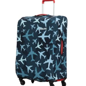 BIGWING Protective Cover in Polyester Fabric with Plane Print for | 20′ Inch Small Size | Soft Luggage Trolley Bag (Fits Only On Fabric Trolley Bag)