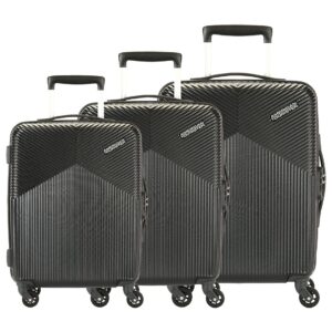 American Tourister Georgia 3 Pc Set 55 cms, 69 cms & 79 cms Small, Medium & Large Polycarbonate (PC) Soft Sided 4 Spinner Wheels Trolley Bags (Graphite-Black)