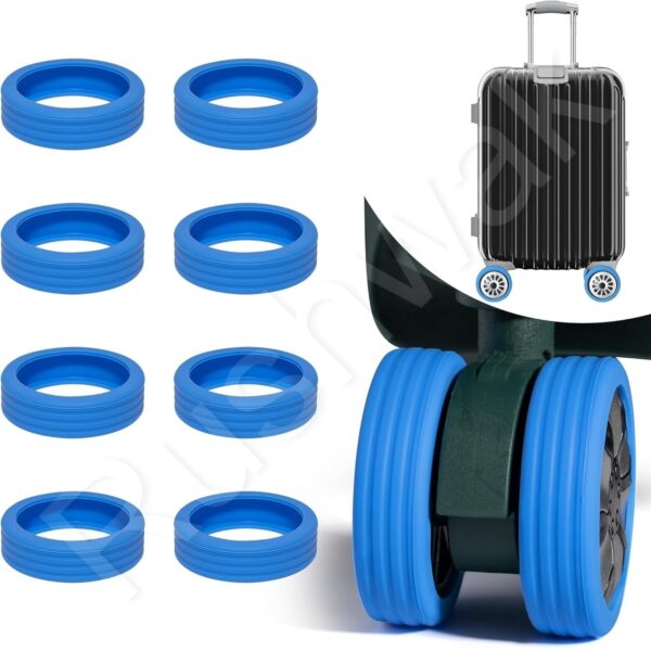 Rushwak Luggage Wheel Silicone Protector Cover 8PCS Trolley Wheel Cover Silicone Shock Absorption Wheel Cover for Trolley Bag Suitcase Wheel Cover Silicone for Most 8 Spinner Wheel Bag/Chair (Blue)