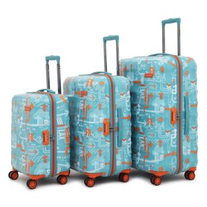 uppercase Jfk Inline Trolley Bag Set Of 3 (Small,Medium,Large)|Hardshellsided Polycarbonate Printed Cabin&Check-In Luggage|Combination Lock|8 Wheel Inline Trolley Bag||(Teal Blue),H-75.5 cms