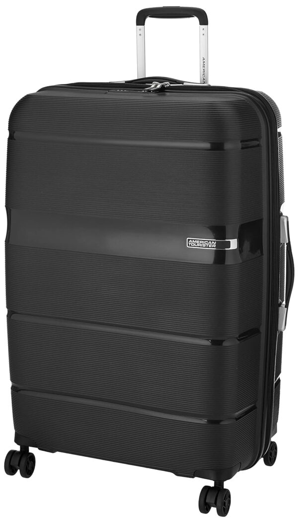 American Tourister Trolley Bag for Travel|Linex 77 Cms Polypropylene Hardsided 4 Spinner Wheels Large Check-in Luggage Bag|Suitcase for Travel|Trolley Bag for Travelling,Black