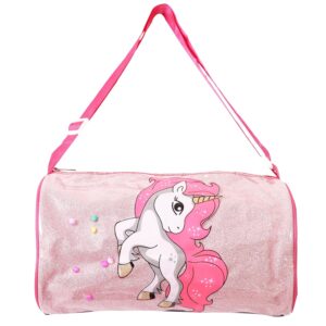 PRIME BAGS Stylish Glitter Dinosaur Polyester Duffel Bag Sports Duffel Bag for Girls Kids Duffle Bag for Travel, Girls Gym Duffel Bags Little Kid Weekender Overnight Sports Bag Pack of 1 (Unicorn)