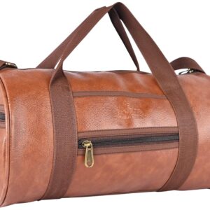 Pramadda Pure Luxury Stylish Faux Leather Tourister Sports Gym Travel Duffle Workout Kit Bag for Men Women | Football Shoes Kit Travelling Bag Men | Gym Bag for Boys Girls Stylish. (Royal Tan)