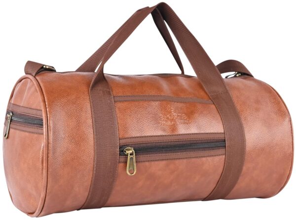 Pramadda Pure Luxury Stylish Faux Leather Tourister Sports Gym Travel Duffle Workout Kit Bag for Men Women | Football Shoes Kit Travelling Bag Men | Gym Bag for Boys Girls Stylish. (Royal Tan)