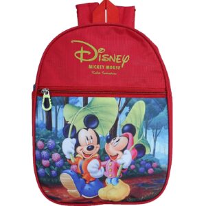 Kuber Industries Disney Mickey & Minnie School Bag|2 Compartment Rexine School Bagpack|School Bag for Kids|School Bags for Girls with Zipper Closure|Small Size (Red)