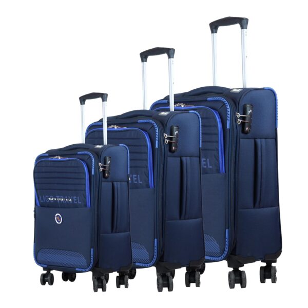 Ligo Feather Set of 3 (20 x 24 x 28 Inches) Cabin Size Polyester Soft & Expendables 8 Wheels Luggage/Suitcase/Trolley Bag (Navy Blue)