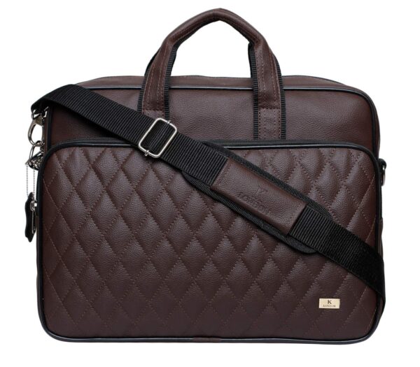 K London Brown Artificial Leather Quilted Men Women Laptop Cross Over Shoulder Messenger Office Bag (1107_Brown)