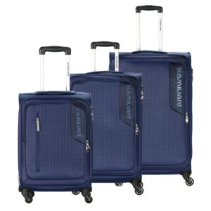 Kamiliant by American Tourister Kojo Polyester Soft Luggage Set of 3, Blue (56 + 68 + 78 Cm), 4 Spinner Wheels Trolley Bags for Travel