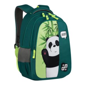 Gear Hello Panda 15″/20L Medium Water Resistant School Bag/Casual Backpack/Daypack/Travel Backpack/Kids Bag for Boys/Girls-Green