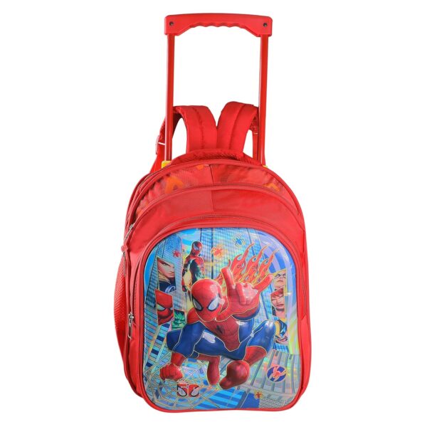 Happile Polyester Red 3D 18 Inches Trolley Bag Backpack with Wheels for Boys and Girls (5-10 Years, Class-1st to 5th)