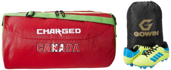 Charged Sports Bag Canada Large Red with Gowin Football Shoe Destroyer Cyan Size-8