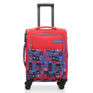 Nasher Miles India 55 Cm 20 Inch Polyester Soft-Sided 4 Wheels Spinner Printed Luggage Bag Cabin Luggage Trolley Bag (Red Blue)