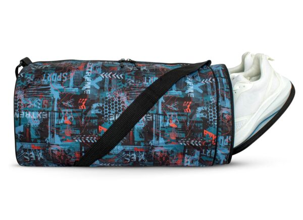 LAXIS Gym Bag for Men Women, Water Repellent Polyester Material Duffel Bag with Shoe Pocket, Durable Double Stitching & Support, Adjustable Strap, Zipper Closure & Easy to Wash (Black Sky Blue)