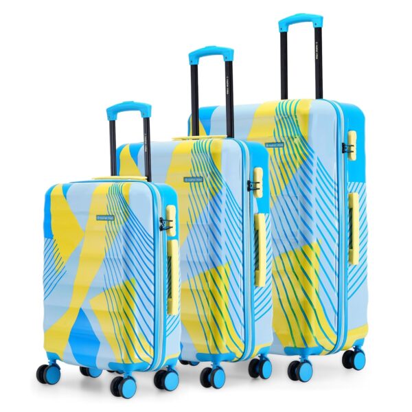 Nasher Miles Chicago Hard-Sided Polycarbonate Printed Cabin & Check-in Luggage Set of 3 Lemon Teal Trolley Bags| Suitcases (55, 65 & 75 cm)