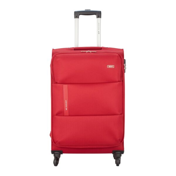 VIP Widget Durable Polyester Soft Sided Check-in Luggage 4 Spinner Suitcase Wheels with Quick Access Front Pockets (Medium, 69Cm, Red)