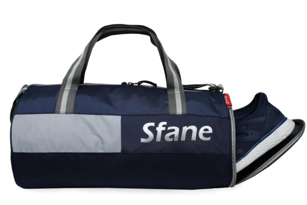 Sfane Polyester Duffle/Shoulder/Gym Bag for Men & Women with Separate Shoe Compartment (Silver & Navy)