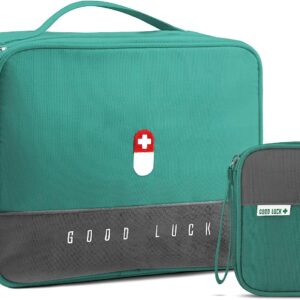 FLYNGO 2Pcs Medicine Pouch Empty First Aid Kit Bag for Travel, Home, Camping, Sports Emergency Survival Medicine Storage Bag (Green)