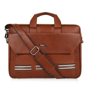 Zipline Office Faux Leather laptop bag for Men – Fits 14/15/15.6 inch Laptop/Tablet Messenger Bags For Mens (1-Tan Bag)