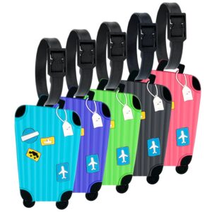 Storite Pack of 5 Luggage Tags, with Silicon Strap Travel Bag Tags for Easily Identification of Bags (Multicolour)