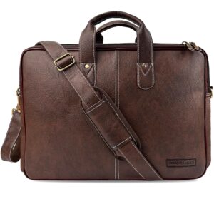 Amazon Basics Synthetic Leather Office Laptop Bag | Fits Up to 14/15.6/16 Inch Laptop/MacBook | Adjustable Handle | Shoulder Strap | for Men (Tan)