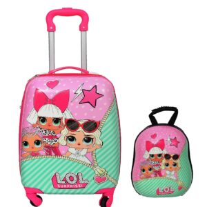 DPARANI Kids Cartoon Print 16 inches LOL Cartoon Print Polycarbonate Girl’s Suitcase/Trolley Bag and 13 inches Hardshell Bag for Kid’s and Girls/Boys