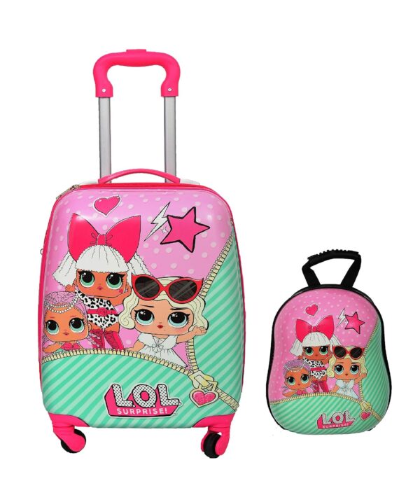 DPARANI Kids Cartoon Print 16 inches LOL Cartoon Print Polycarbonate Girl’s Suitcase/Trolley Bag and 13 inches Hardshell Bag for Kid’s and Girls/Boys