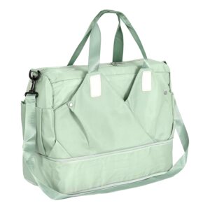 Storite Nylon 44 Cm Imported Travel Duffle Bag for Women, Wet Separated Gym Tote Style Bag Expandable Travel Overnight Luggage Bag for Men Women Waterproof Sport Bag (Green,44 x 20 x 33 Cm)