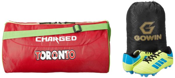 Charged Sports Bag Toronto Large Red with Gowin Football Shoe Destroyer Cyan Size-5