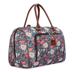 THE CLOWNFISH Fabric Oceania 28 Litres Tapestry Unisex Business Travel Duffle Bag With 15.6 Inch Laptop Sleeve (Purple-Floral)