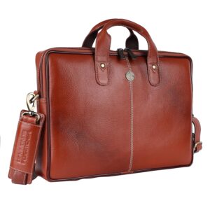 HAMMONDS FLYCATCHER Genuine Leather Laptop Bag for Men/Office Bag,Tan|Fits Upto 14 Inch Laptop Bag/MacBook|Leather Bag for Men with Shoulder Straps|Crossbody Laptop Messenger Bag for Men,27 Cms