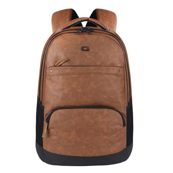 Gear Vintage2 28L Medium Faux Leather Water Resistant Anti Theft Laptop Backpack/Office Backpack for Men/Women (Tan)