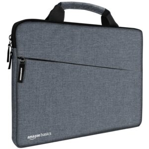 Amazon Basics Laptop Bag Sleeve Case Cover Pouch with Handle for Men & Women | 15.6 Inch Laptop with Padded Laptop Compartment | Zipper Closure | Water Repellent Nylon Fabric (Grey)